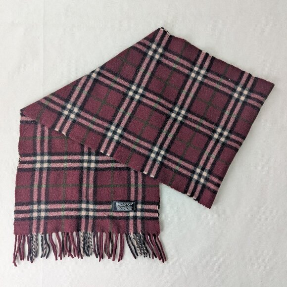 BURBERRY London Classic Nova Check Knit 100% LambsWool Neck Warmer Maroon SCARF - Picture 1 of 6